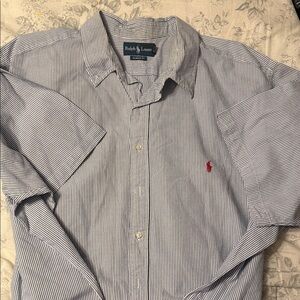 Ralph Lauren Men's Navy and White Striped Shirt